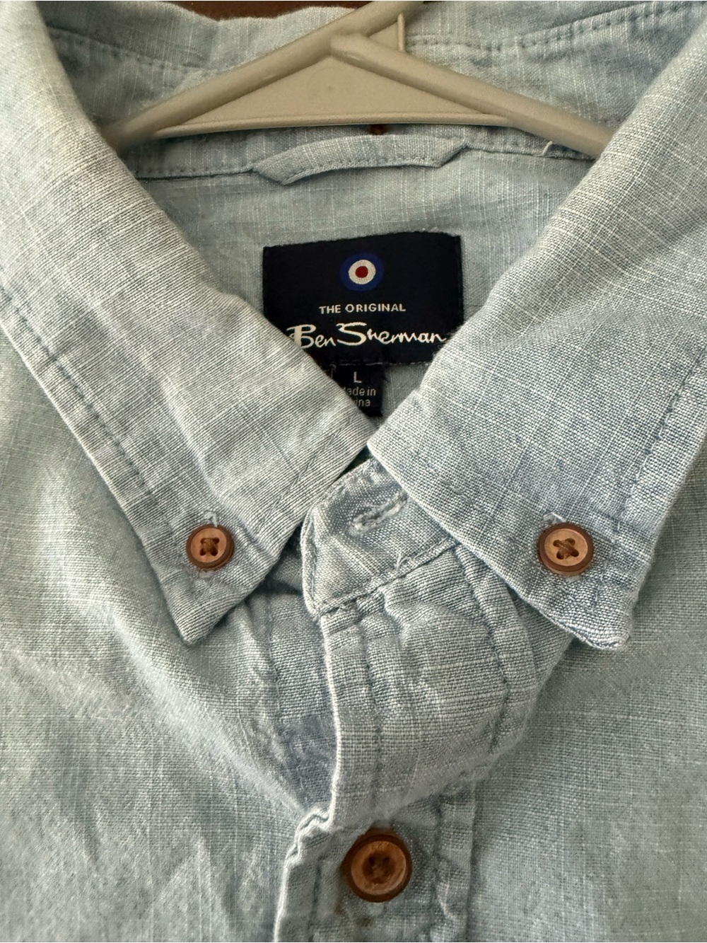 Ben Sherman Pale Blue Linen-Blend Button-Down Shirt